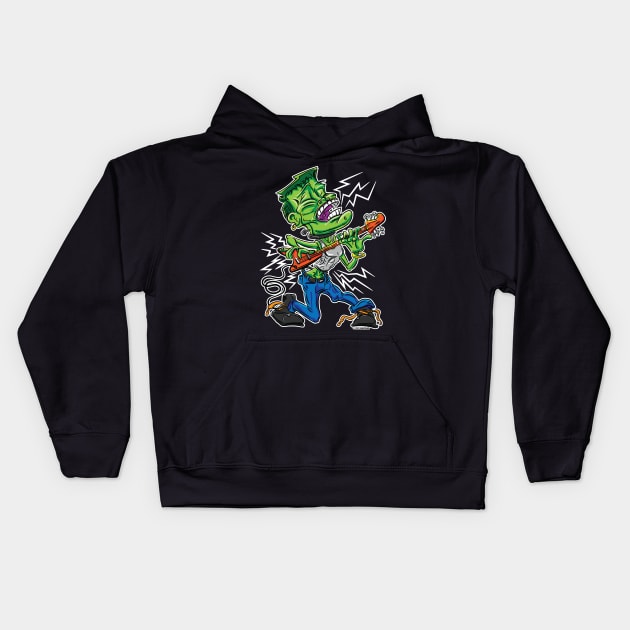 Frankenstein's Monster on Electric Guitar Kids Hoodie by eShirtLabs